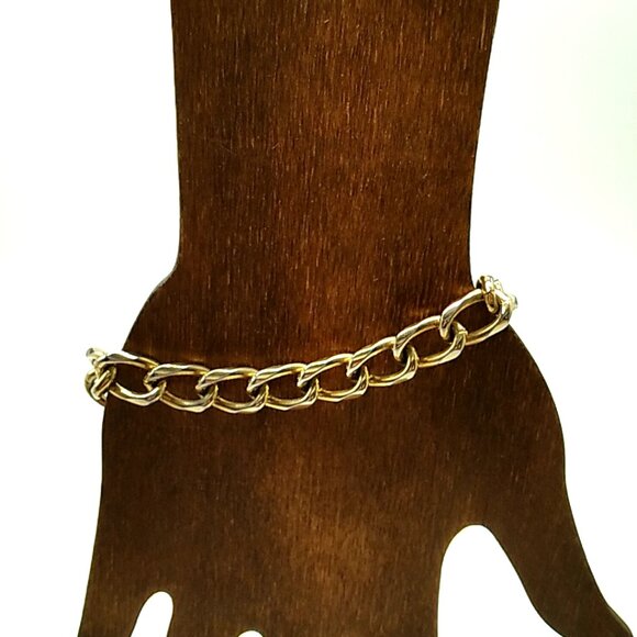 Gold-tone Curb Link Bracelet 8" Fold-over Clasp - Picture 2 of 7